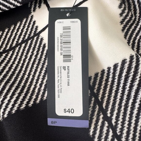 Worthington Black And White Big Buffalo Check Pattern Skirt US Size 8P Belt - Picture 4 of 4